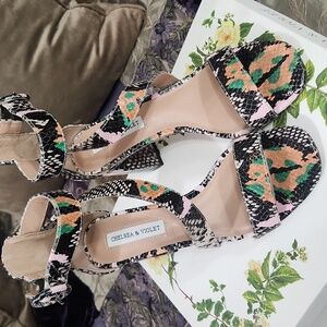 Chelsea & Violet Snake Print Block Heel Sandal